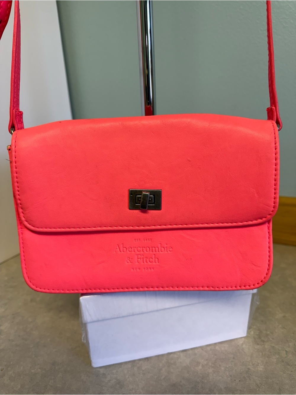 Abercrombie & Fitch Neon Coral Pink Crossbody Bag Y2K Polka Dot